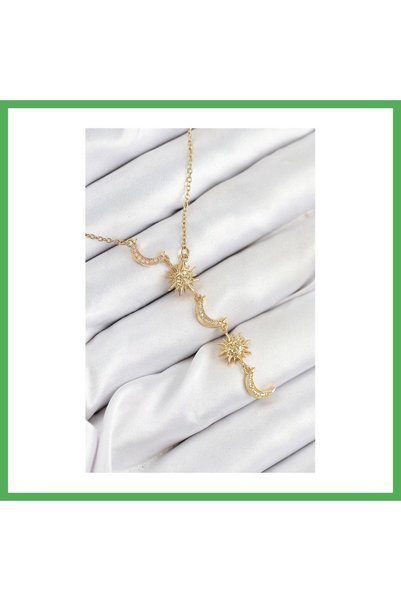 Nur store Çanta 316L Steel Zircon Stone Sun and Moon Model Gold Color Women's...