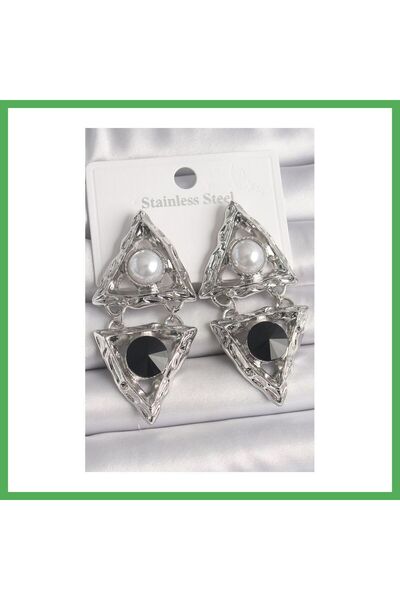 Nur store Çanta Brass Silver Color Dangle Triangle Model Pearl Detail Women's...