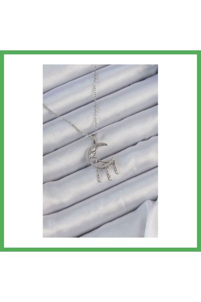 Nur store Çanta 316L Steel Chain Silver Color Embossed Zircon Stone Moon Neck...