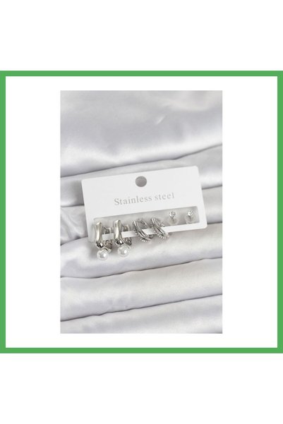 Nur store Çanta 316L Steel Silver Color Women's Earring Set Bezoss
