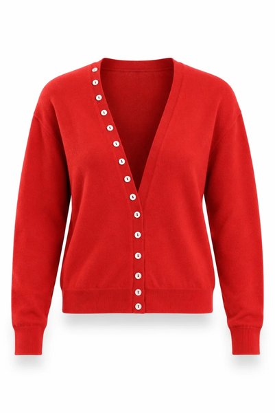 5in1Canpolat Red V-Neck Buttoned Cardigan