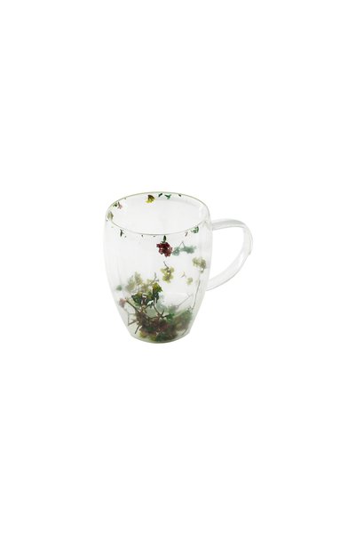 INURA GLOBAL Flower Patterned Double Layer Glass with Handle 350 ml Series A1...