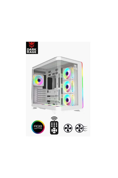 Beyaz RGB 7 Fanlı 7x120mm Kumanda + Tuş Kontrollü 1x Type-c 2x Usb Gaming Akvaryum Kasa