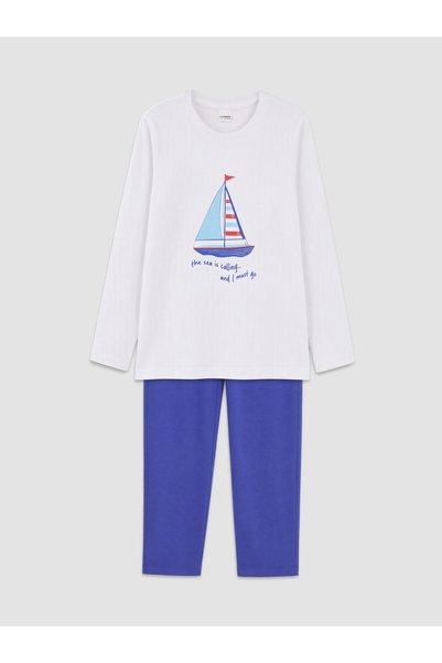 LC Waikiki Ozmarka New Season White Crew Neck Boys' Pajama Set