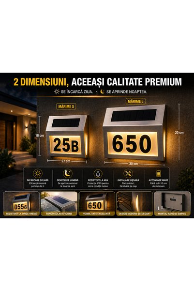 OEM 🔆   Număr de casă solar cu LED – Vizibilitate perfectă ziua și noaptea