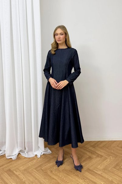 Melike Tatar Fermuarlı Denim Elbise 32-9500