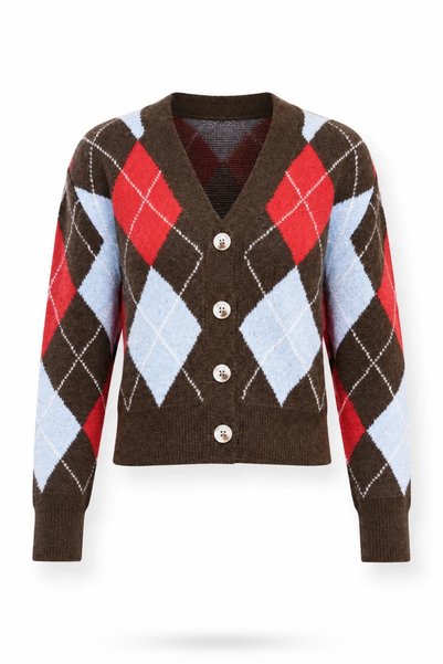 5in1Canpolat Brown Baklava Pattern Knitwear Cardigan 7880