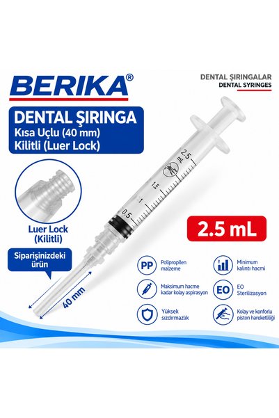 Berika Dental Şırınga 2,5 mL 40 mm Kısa Uçlu Kilitli (Luer Lock)