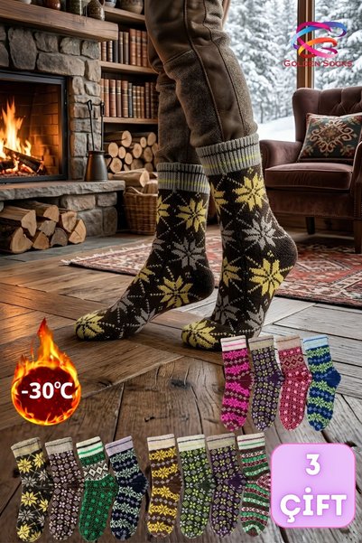 GOLDEN SOCKS جوارب صوفية نسائية ذات تأثير حراري، جوارب شتوية ملونة بنمط أصيل