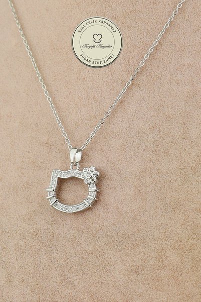 Keyifli Hayaller Steel Necklace - Stone Cat Chain Necklace 316L Steel Necklac...