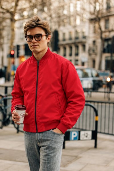 DAMGA JEANS Men's Seasonal Zippered Standard Red Raincoat