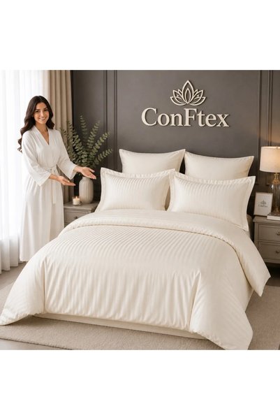 RALEX PUCIOASA Lenjerie de pat Damasc hotelier 100% bumbac, 2 persoane – Crem