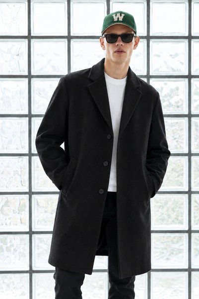 DAMGA JEANS Men's Classic Buttoned Premium Navy Blue Coat