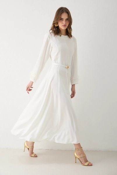 Melike Tatar Feathered Belted Dress 32-2616