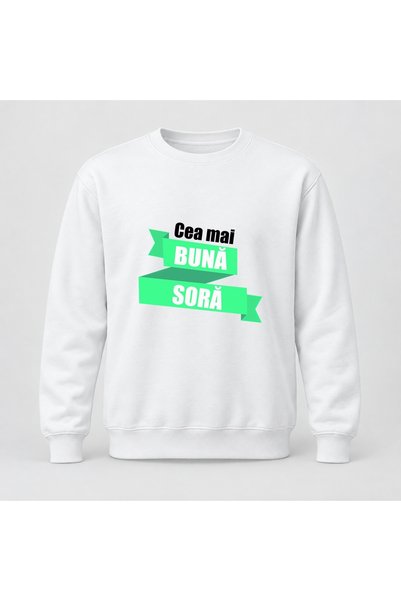 Fabricacucadouri.ro Pulover personalizat Cea mai buna soră, model verde deschis