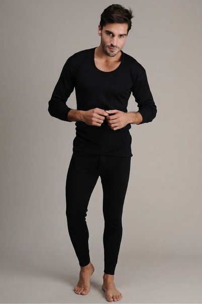 Hasyün Men's Long Sleeve Wool Undershirt Long Wool Johns Thermal Underwear