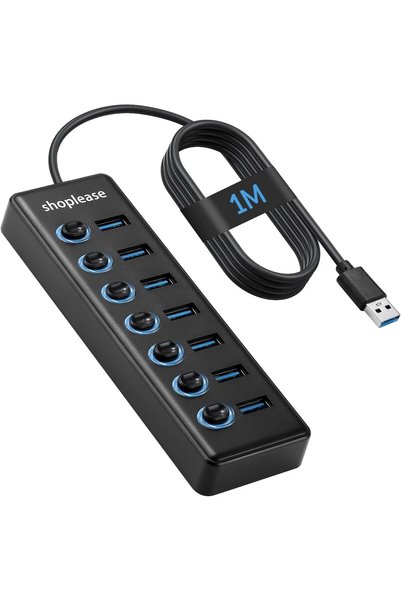 GENERAL موزع USB 3.0 فائق السرعة مع كابل بطول متر واحد، موزع بـ 7 منافذ مع مف...