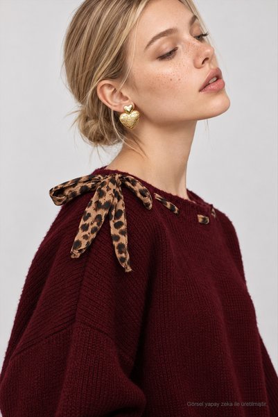 Lovelyİstanbul Scarf Detailed Oversize Knitwear Sweater Lkr0001 Bordo