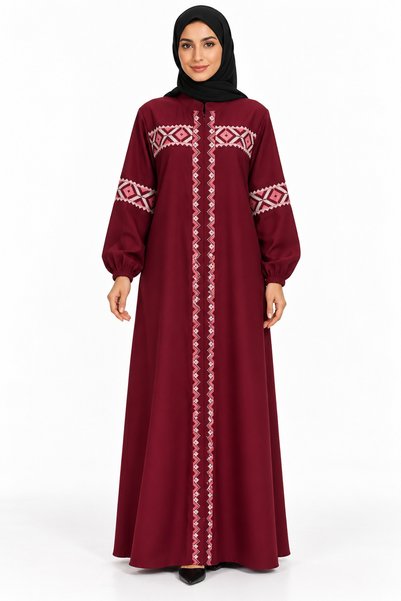 MOHAMED ZAHABI Traditional Geometric Pattern Embroidered Abaya |   Traditiona...