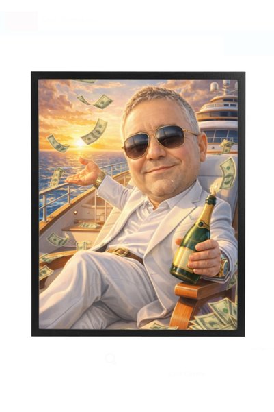 Fabricacucadouri.ro Rama foto personalizata caricatura milionar pe yacht – ca...
