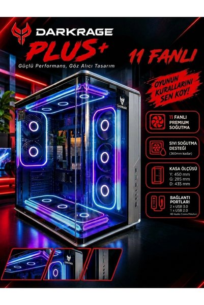 Siyah RGB 11 Fanlı Premium Kumanda RGB Kontrollü Gaming Tower Kasa