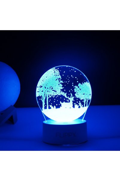 Generic Brand Lampă LED decorativă, 3D, Peisaj de iarnă, cu telecomandă, alb