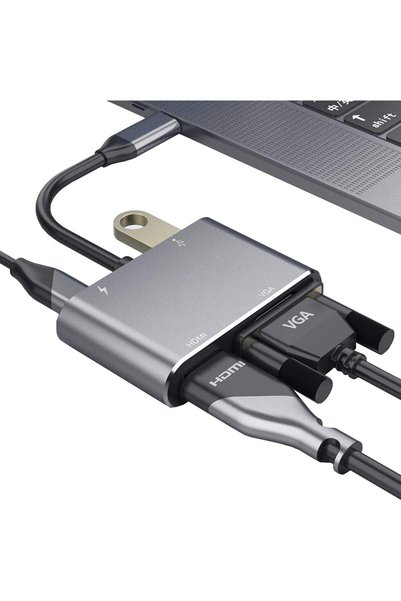 AZONEE محول USB C إلى HDMI، محول USB C إلى VGA، محول متعدد المنافذ 4 في 1، مح...
