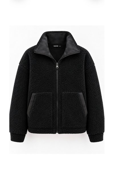 HIMMELDUF Unisexs Süet Yaka Detaylı Fermuarlı Teddy Peluş Ceket