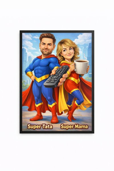 Fabricacucadouri.ro Rama Foto Caricatura Personalizata pentru Cuplu – Super M...