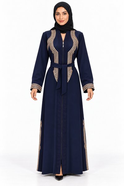 MOHAMED ZAHABI Embroidered Collar and Belt Abaya |   Embroidered Collar Abaya...