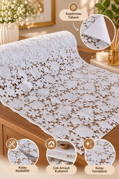 Molina Home Lace Patterned Non-Slip Base Non-Perforated Pvc Oilcloth Coffee T...
