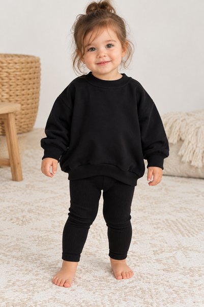 BAHNUR Unisex Baby Kids Black Top and Bottom Set – Two Yarns Without Embellis...