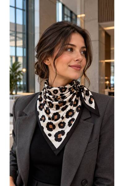 MARBERRY وشاح نسائي قطني منقوش بنقشة الفهد مقاس 70x70 سم