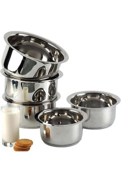 Generic Vinod Stainless Steel Tope Set, 5 Pieces, 0.8 L to 2.2 L, Heavy Sandw...