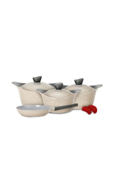 Generic Badreig Lahoya Beige Marble 9-Piece Cookware Set – Durable Nonstick G...