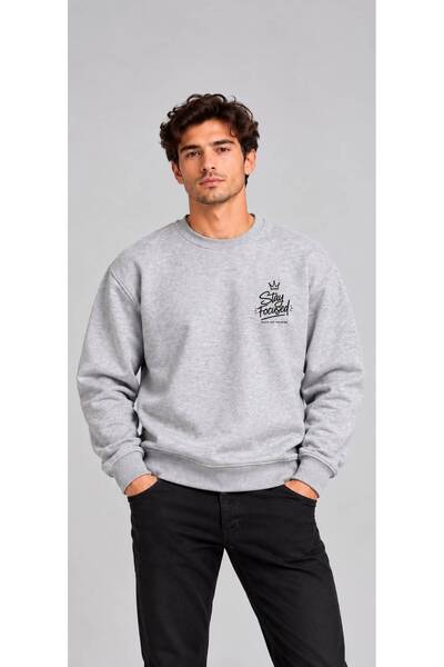 CLIPMAN Erkek Regular Fit Sırt Detaylı 3 İplik Baskılı Sweatshirt