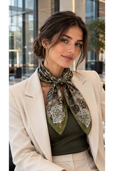 MARBERRY وشاح نسائي من القطن بنمط ميدالية إثنية باللون الكاكي