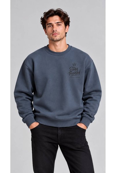 CLIPMAN Erkek Regular Fit Sırt Detaylı 3 İplik Baskılı Sweatshirt