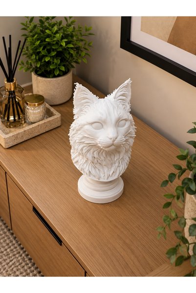 Genel Markalar Sensey Royal Cat Dekoratif Kedi Büstü – Beyaz Kedi Heykeli Modern Biblo