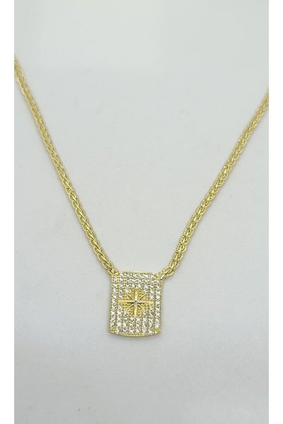 ndjewelry Stella Star Beam Detailed Stone Gold Necklace (45+5 cm)