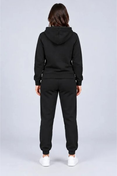 DRESSIFY WOMEN’S FASHION Üç İplik İçi Şardonlu Kapüşonlu Kanguru Cepli Jogger Alt Üst Eşofman Takımı - Siyah
