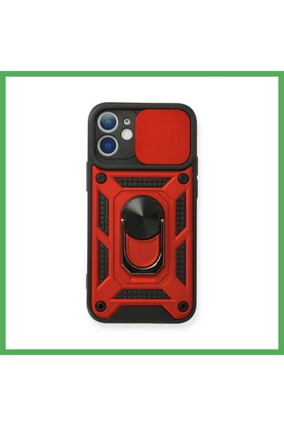 Nur store Çanta iPhone 12 Compatible Case with Lens Ring Silicone - Red Bezoss