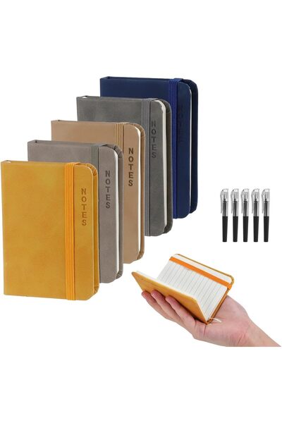 KASTWAVE مجموعة من 5 دفاتر جيب A7 مع أقلام، دفاتر ملاحظات صغيرة بغلاف صلب 10....