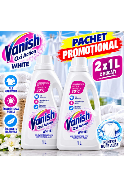 Vanish Συσκευασία 2 τεμαχίων Oxi Action White, Απορρυπαντικό για λευκά ρούχα,...