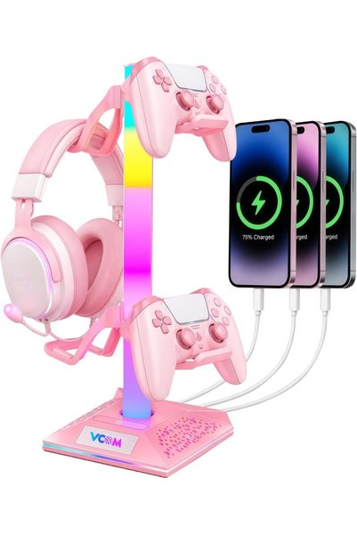 VCOM RGB Gaming Headphones Stand with 10 Light Modes, Controller Holder with ...