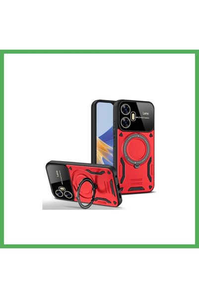 Nur store Çanta Realme C55 Compatible Case with Joy Lens Stand Cover - Red Be...