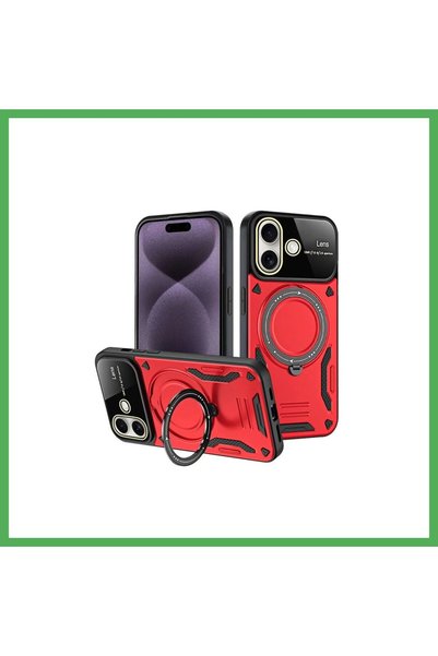 Nur store Çanta iPhone 16 Compatible Case with Joy Lens Stand - Red Bezoss