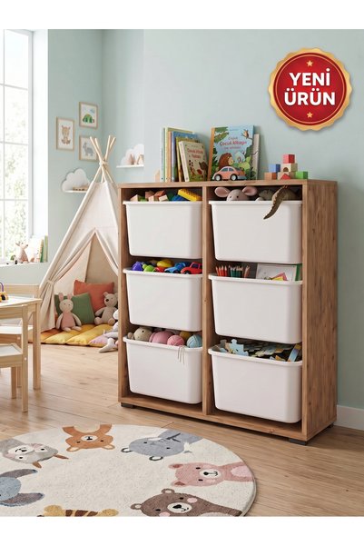 decosense 6 Adet Büyük Çekmeceli 86 cm Atlantik Çam Çocuk Odası Oyuncak Dolab...