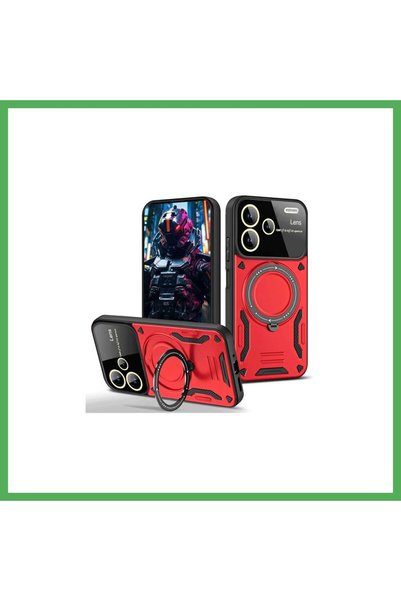 Nur store Çanta غطاء حماية Redmi Note 13 Pro Plus مع حامل عدسة Joy - أحمر BEZOSS