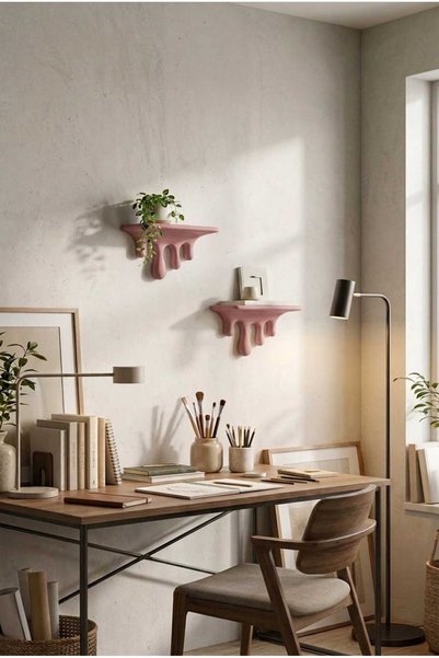 Dropcek eticaret Damlayan Raf İkili Set Beyaz Dekoratif Duvar Rafı Modern Min...